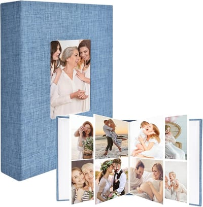 Fotoalbum insteekalbum voor 200 foto's 10 x 15 cm met linnen cover en voorvenster