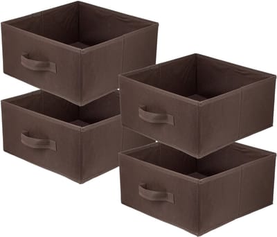 LAVITA BOX - Stoffen opbergmand - 31x31x15cm 4 stuks - Opvouwbare organizer - Kastlade verdeler - Donkerbruine Set