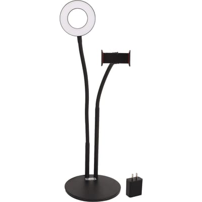 Anneau lumineux selfie à intensité variable 3 températures de couleur Lumière LED circulaire de bureau avec support Pour le direct black