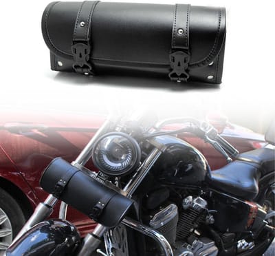 Waterdichte Motorfiets Gereedschapszak van PU Leer met Retro Design en 2 Verstelbare Bandjes voor Beugel, Vork en Frame