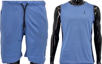 Hitman – Korte Broek Heren - 100% Katoen - 2 Delige Set - Korte Broek met Ritszakken - Sportkleding Heren - Huispak Heren - 1 x Korte Broek en 1 x Heren Hemd - Licht Blauw – Maat XL