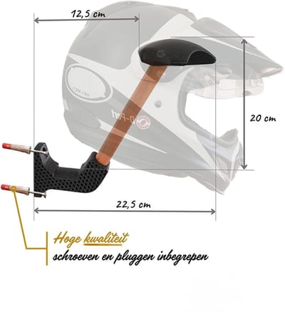 Quvo® Helmhouder - Helm Houder - Helm Kapstok - Helm Standaard - Motorhelm Steun – Wandsteun Ophangsysteem – Met inkeping voor Een Hanger - Grijs - 25cm x 21cm x 6cm