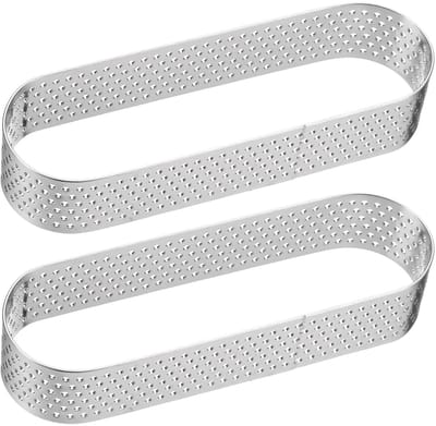 QUARKZMAN 2 stuks geperforeerde taartringen 11 cm roestvrij staal ovale taartring anti-aanbaklaag taartmousse-ring verdikt voor het bakken van taarten Frans dessert fruit