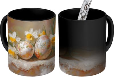 Magische Mok - Foto op Warmte Mokken - Koffiemok - Bloemen - Eieren - Geschilderd - Magic Mok - Beker - 350 ML - Theemok