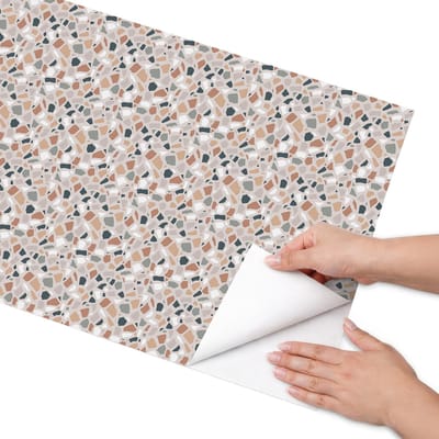 Coloray Meubel Wrap Folie - Beige Meubelfolie - 50x100 cm - Plakfolie Meubels Terrazzo-patroon - Decoratiefolie Zelfklevend - Modern Meubelfolie - Meubelfolie Zelfklevend - Badkamer decoratie - Achtergronden en patronen
