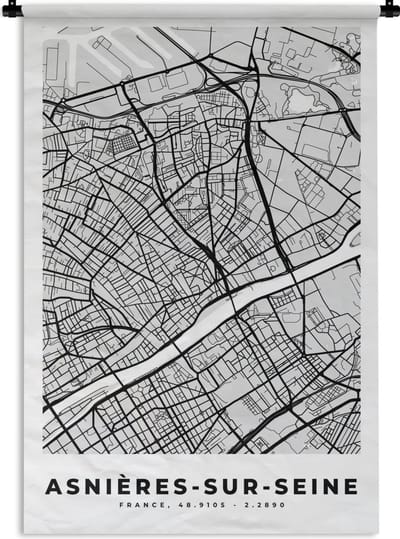 Wandkleed - Wanddoek - Asnières-sur-Seine - Plattegrond - Frankrijk - Kaart - Stadskaart - 120x180 cm - Wandtapijt