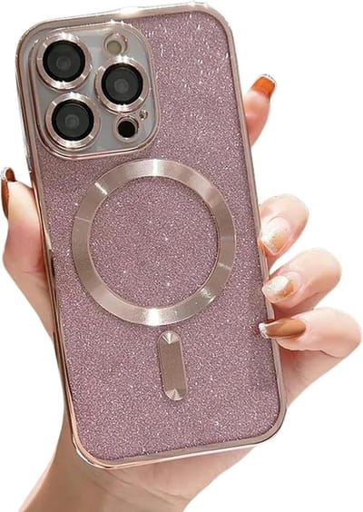 Glitter Sequin Design Hoesje Compatibel met Magsafe Magnetische Case Geschikt voor: iPhone 16 Pro Max - Zachte TPU Case - Roze