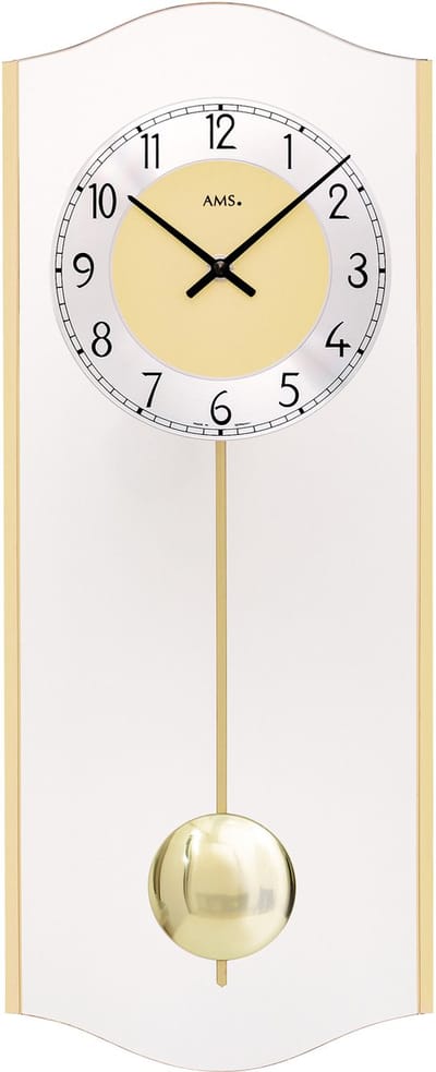 AMS 7479 – Elegante glazen slinger wandklok met messing accenten