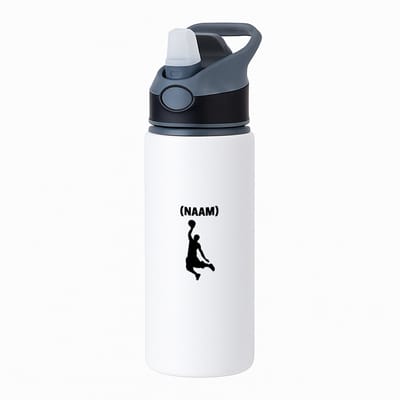 Hacebo® - Basketbal met eigen naam waterfles met rietje zwart - Basketbal - Basketballer - Sport - water fles - 650ML
