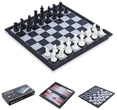 3-in-1 Magnetisch Schaakspel voor Kinderen en Volwassenen - Opvouwbaar Bord voor Dames, Backgammon en Schaken - Ideaal Kerstmis en Nieuwjaar Cadeau