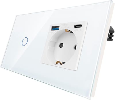 Touch-lichtschakelaar met Schuko-stopcontact en USB-poorten voor eenvoudig gebruik