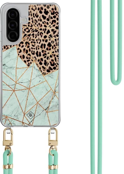 Casimoda® hoesje met rosegoud koord - Geschikt voor Samsung A26 - Marmer Paars - Afneembaar koord - TPU/polycarbonaat - Paars