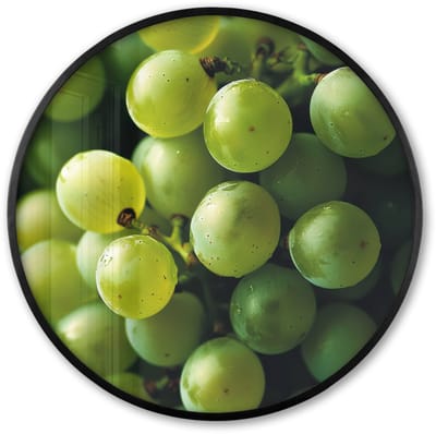 Poster in lijst Rond - Fotolijst 60x60 cm - Posters - Druiven - Tros - Groen - Ronde posterlijst zwart - Decoratie - Wanddecoratie woonkamer - Muurdecoratie slaapkamer