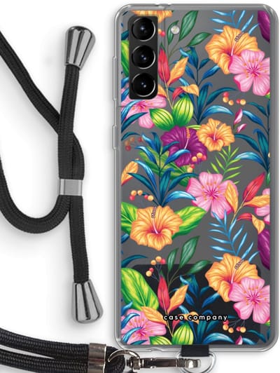Case Company® - Hoesje met koord geschikt voor Samsung Galaxy S21 Plus hoesje met Koord - Tropisch 2 - Telefoonhoesje met Zwart Koord - Bescherming aan alle Kanten en Over de Schermrand