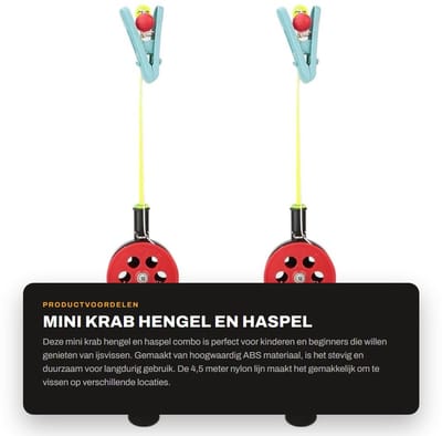 Dailygoods- Krab Hengel Mini 2 Stuks - Draagbare Hengel/Haspel Combo - Geschikt voor Kinderen - IJsvisserij - Hoogwaardig ABS Materiaal - 4,5 m Nylon Lijn - Vishengel