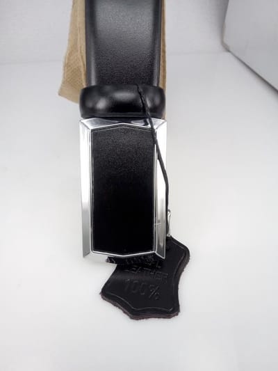 RR20-51zw.125 : strak glad leren riem, zwart, automatische buckle business2, L115cm, H32mm, D4mm