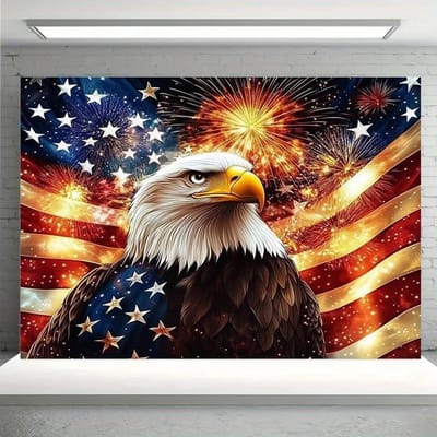 Patriottische Witkopzeearend Amerikaanse Vlag Wandkleed 2D Vlak Gedrukt Perzik Huid 250 Jaar Vrijheid Wanddecoratie voor Woonkamer Studentenkamer 100x75cm brown