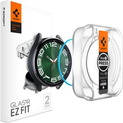 Spigen EZ FIT Glas.tR Screenprotector met applicator voor de Samsung Galaxy Watch 6 Classic - 47 mm - Transparant