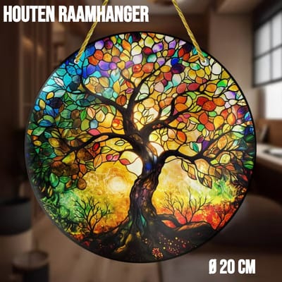 Allernieuwste.nl® Houten Raamhanger Raamdecoratie Oude Levensboom 2 - Kleurige Hangende Zonnevanger Rond Hout – Suncatcher Rond model 20 cm