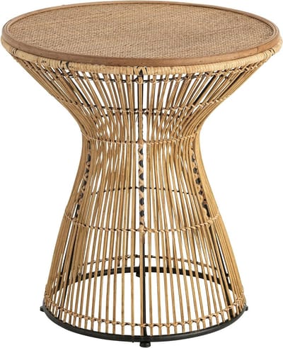Ronde uitschuiftafel - Rotan tafel bijzettafel - Woonkamer decoratie - Met groeven - Eén maat - Lichtbruin