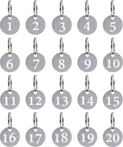 20 RVS Rond Sleutellabels met 20 Sleutelringen - Gegraveerd 1 tem 20 Sleutelhangers Tags voor Volwassenen - Sleutelring - Sleutels Onderscheider - Labels met Ring - Keychain Sleutelhouder Sleutelrekje - Bagagelabel - Key Sleutelclip