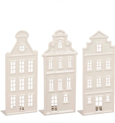 Rustik Lys set van 3 witte waxinelicht houder huizen L12xB6xH29,5 cm