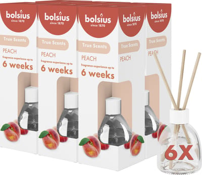 Bolsius True Scents - Geurstokjes - Peach - 6 stuks - Voordeelverpakking - 60ml