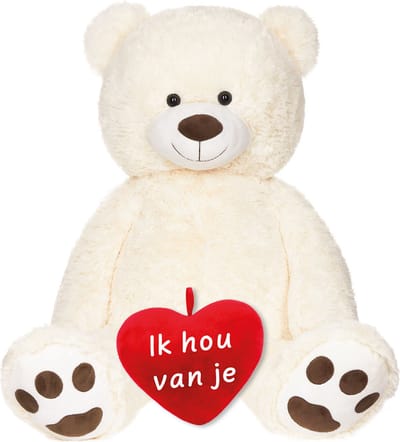 BRUBAKER XXL Teddybeer 100 cm Groot - Wit - Pluche Dier Knuffel Met hart "Ik hou van je" - Cadeau - Moederdag Cadeautje