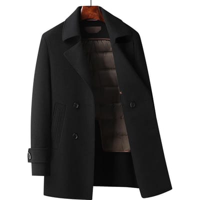 Dubbelzijdig Volledig Wolnen Jas voor Mannen Jeugd Herfst en Winter Nieuwe Stijl Afneembare Ganzendons Voering Middellange Woljas 4XL black