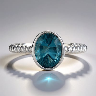 Cavill - Zilveren Ring - 925 Sterling Zilver Geplatineerd - Petroleumkleurige Fluoriet 1 859 ct - Concave Ovaal Vorm - Luxe Bezelzetting Ring 23x21 mm