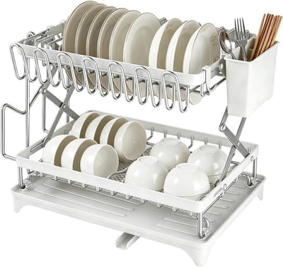 Serviesdroogrek Keuken - Vaatdroogrek - Keuken Organiseren - Afneembaar Ontwerp - 32B x 14H cm - Wit