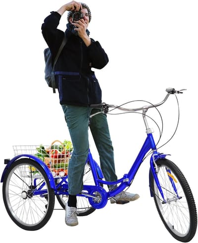 Driewieler Volwassenen - Opvouwbare Fiets - Boodschappen Doen - 7 Versnellingen - 24 Inch - Blauw