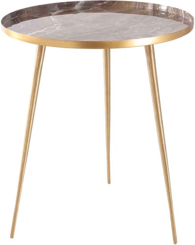 PTMD Jiven Ronde Bijzettafel Marmer - H52,5 x Ø46,5 cm - Ijzer - Goud