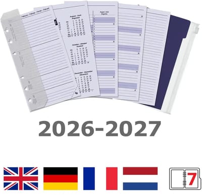 Kalpa 6316-26-27 170 x 95 mm Personal Binder Agenda-inzetstukken Jaardoos 1 Week per 2 Paginas EN DE FR 2026 2027