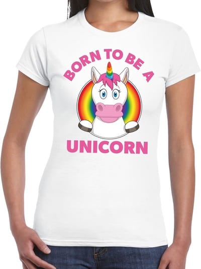Born to be a unicorn gay pride t-shirt - wit regenboog shirt voor dames - gay pride XS