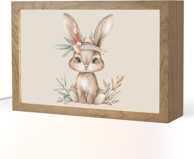 Nachtlampje 30x20 cm - Kinder lampje - Haas - Dier - Bohemian - Pastel kleuren - Tafellamp kinderkamer - Slaapkamer lamp - Bedlamp kinderen - Kinderlampje stopcontact - Wandlamp babykamer - Nachtlampjes