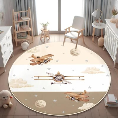 Vliegtuig Kinderen Luchtballon Kinderkleed voor Woonkamer Baby Meisjeskamer Kinder Speelkamer Mat Slaapkamerkleed Kinderkamer Sofakleed 80x80cm