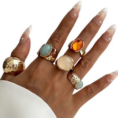 5-delige Acryl Ringen Set - Open Ringen - Modieuze Sieraden Set Goudkleurig - Festivals, School, Vakantie of Dagelijks Gebruik - Cadeau Tip Dames en Vrouwen