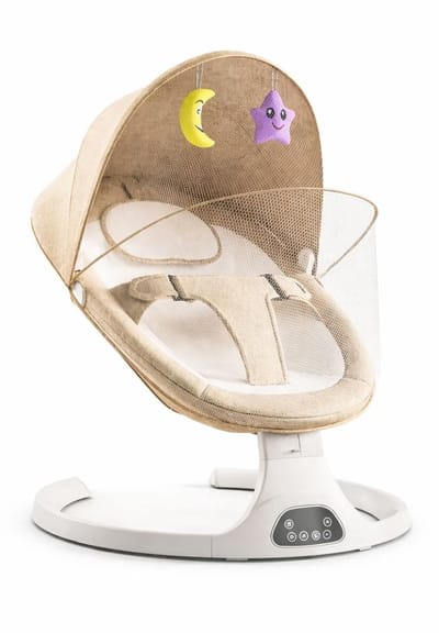 ITRONIQ Baby Wipstoel Elektrisch - Babyschommel met Afstandsbediening - Bluetooth Muziek - Inklapbaar - 9 KG - Beige