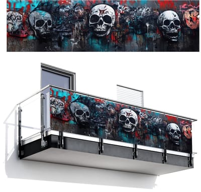 Balkonscherm 300x80 cm - Balkonposter Schedels - Graffiti - Abstract - Balkon scherm decoratie - Balkonschermen - Balkondoek zonnescherm