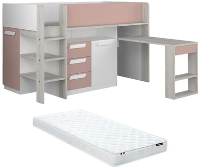 Vente-unique Combinatiebed hout roze 90 x 200 cm LOUKALA