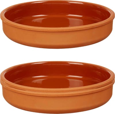 La Dehesa Tapas serveerschaal - 2x stuks - terracotta - bruin - D23 x H4 cm - hapjes serveren - ovenschaal - rond