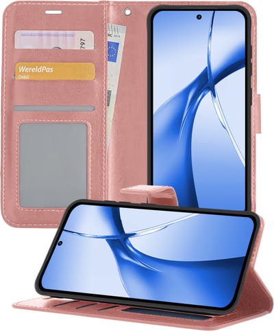 Hoesje - Geschikt voor OnePlus Nord CE4 - Luxe Bookcase - Walletcase Hoes - Portemonnee - Cover - Telefoonhoes - Rosé goud