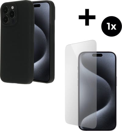 Mobiparts Silicone Cover MagSafe hoesje geschikt voor Apple iPhone 15 Pro Max - MagSafe - met 1 Screenprotector van Gehard Glas - Zwart