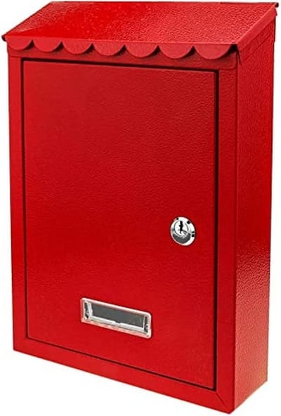 Metalen brievenbus - rode kleur - brieven en post - 210 x 60 x 300 mm