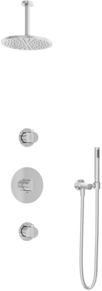 Hotbath Buddy - Inbouw Regendoucheset - 2 Stopkranen - Thermostatisch - Plafondbuis 15 cm - Hoofddouche 200 mm - Staafhanddouche - Waterbesparend - V01