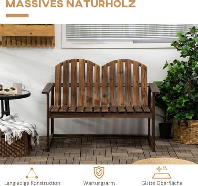 Tuinbank - 2-Zits Houten Tuinbank - Met Rugleuning En Armleuningen - Voor Tuin En Balkon - Gekarboniseerd Tannenhout - Bruin