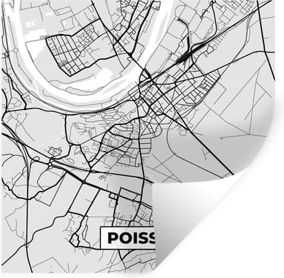Muurstickers - Sticker Folie - Stadskaart – Frankrijk – Kaart – Poissy – Plattegrond - 100x100 cm - Plakfolie - Muurstickers Kinderkamer - Zelfklevend Behang XXL - Zelfklevend behangpapier - Stickerfolie