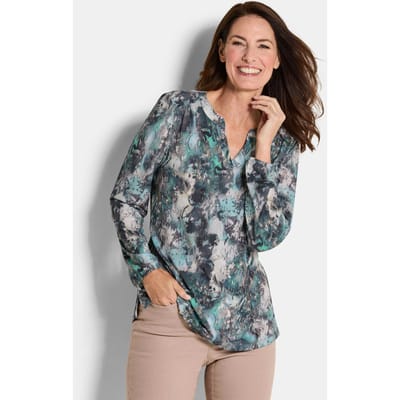 Blouseshirt in vrouwelijk model - petrol / gedess. - Gr. 42 van Goldner Fashion