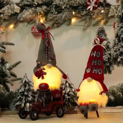 FLOOQ Gnoom Set 2 Stuks met Verlichting - Kerstbeelden & Figuren - Kerst Kabouter - Kerstdecoratie voor binnen - Kerstboomversiering - Gnomes
